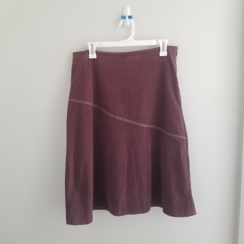 Chocolate Corduroy Knee Length Skirt